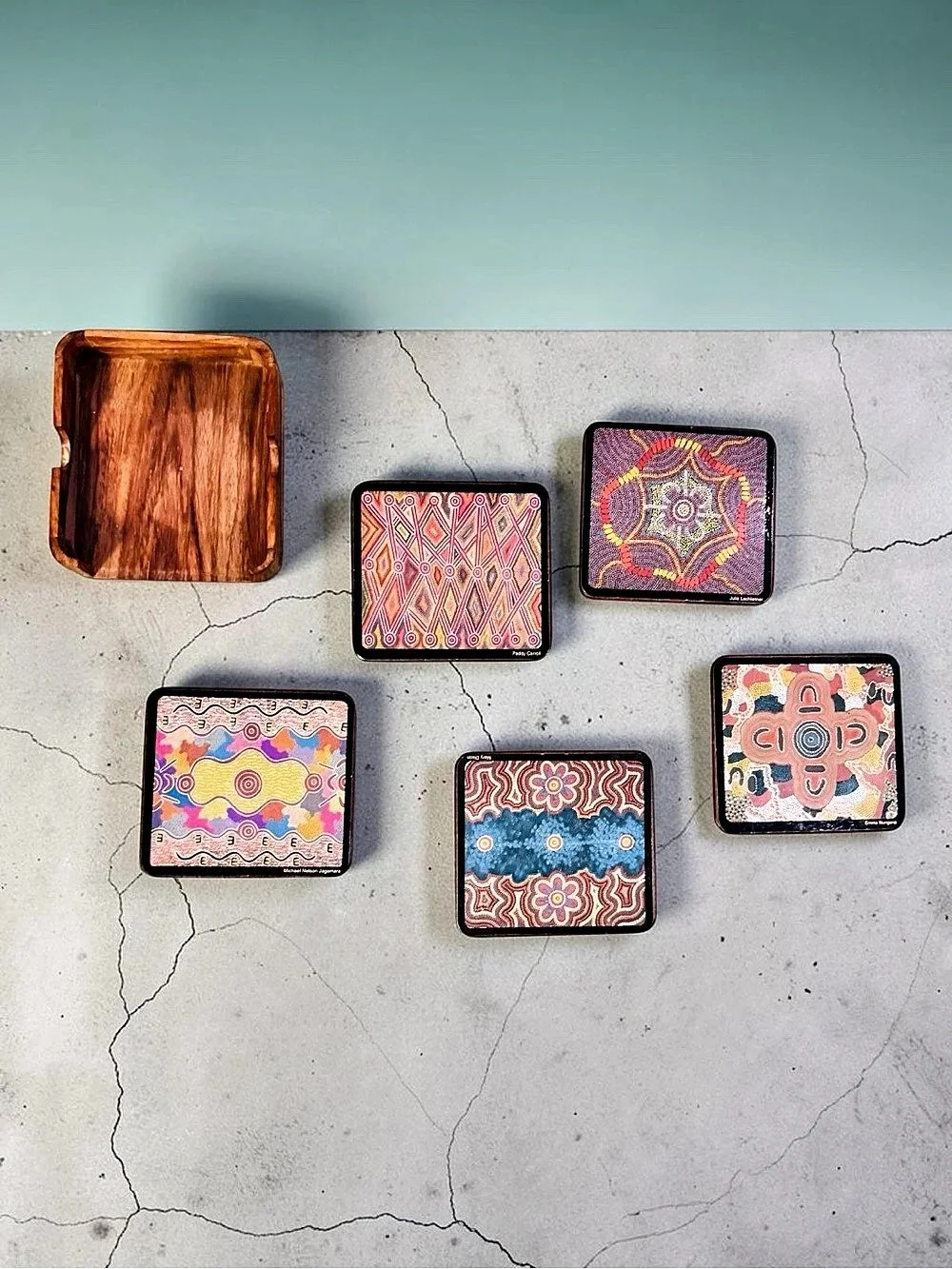 Vintage Yijan Australia Seven Sisters Dreaming Coasters Set of 6 Cork Hardboard